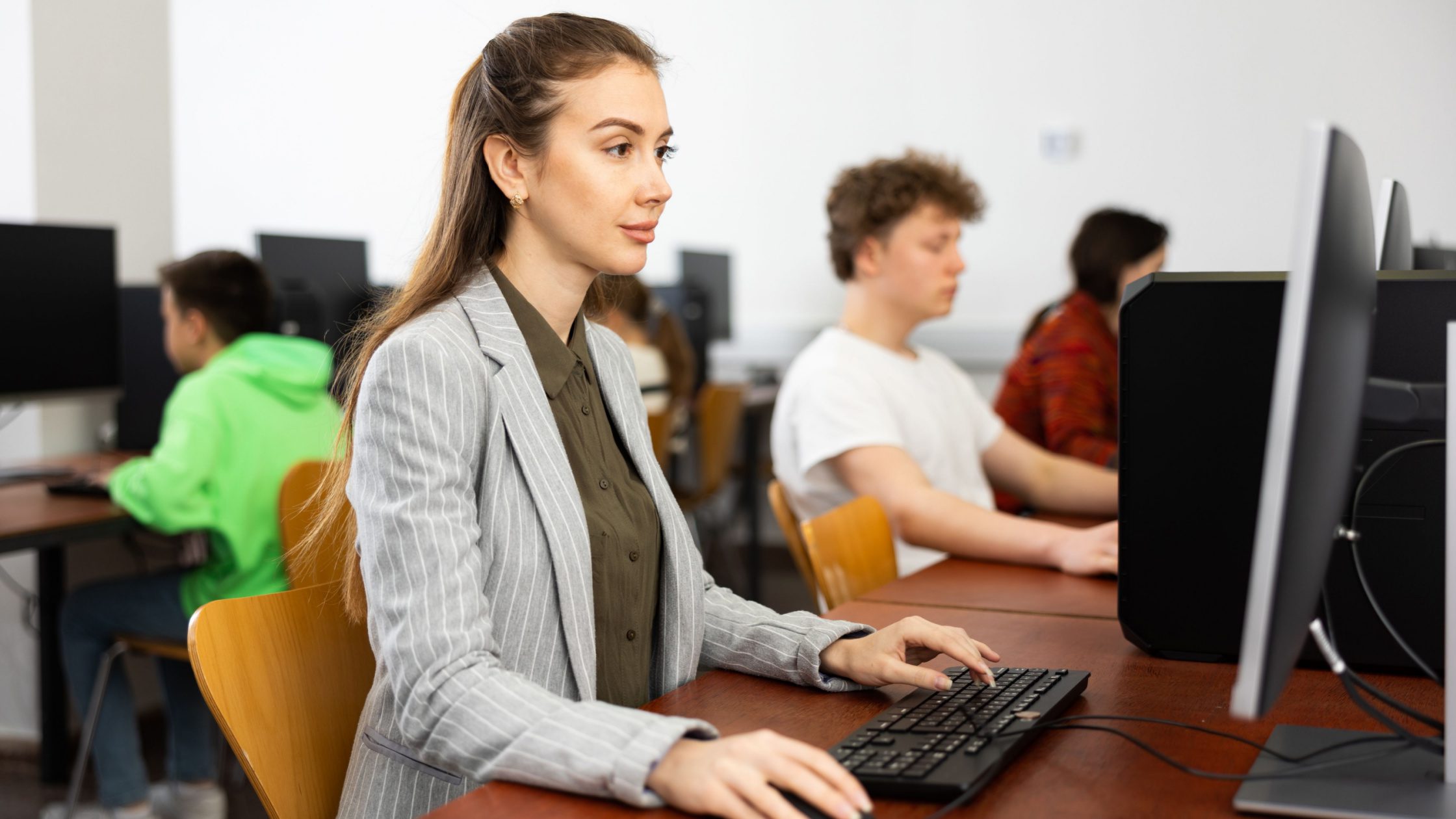 A premed student taking the MCAT in a prometric testing center.